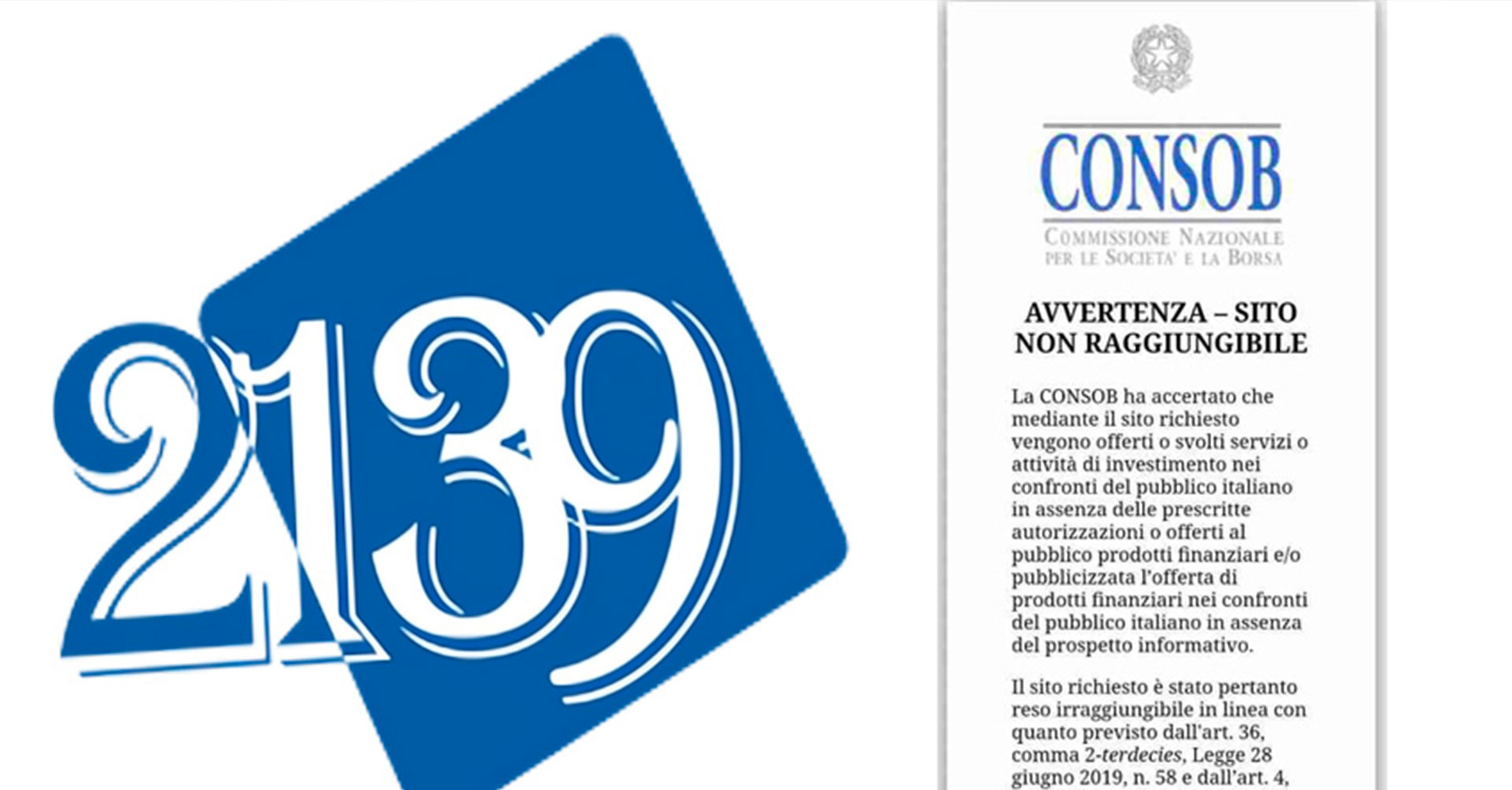 Truffa Ponzi: 2139 Exchange oscurato da Consob, sottratti milioni agli investitori